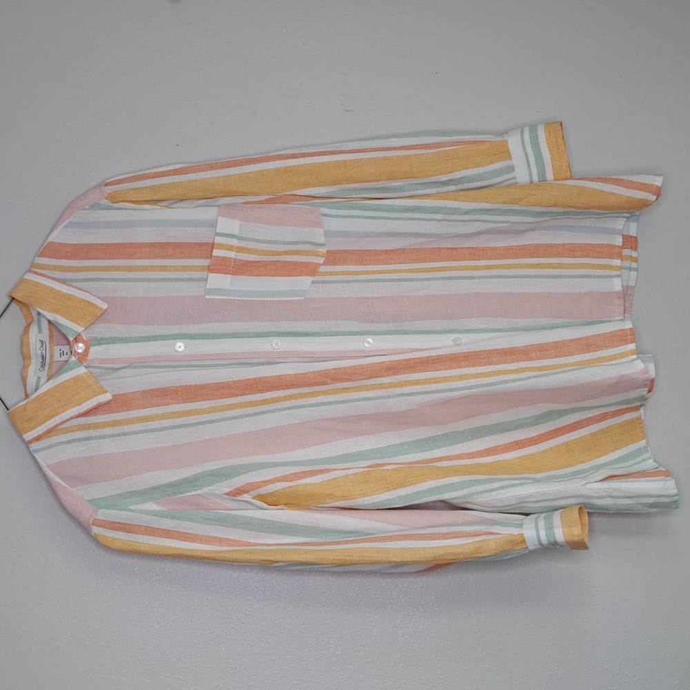 Coldwater Creek Women's Tunic Shirt Button-down Striped Linen Longline Petite L